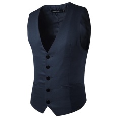 Chỗ nào bán Formal Business Gentleman Slim Fit Single-breasted Pure Color Fashion Waistcoat Men Suit Vest Navy – intl  