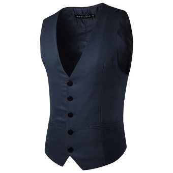 Formal Business Gentleman Slim Fit Single-breasted Pure Color Fashion Waistcoat Men Suit Vest Navy - intl  