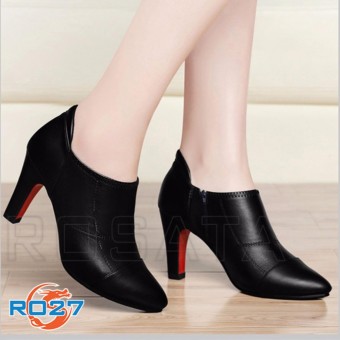 Giày boot bốt cao gót nữ đẹp cổ thấp Rosata-chỉ nối RO27  