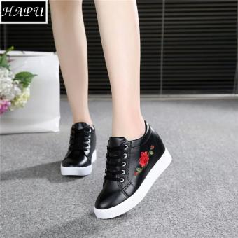 Giày Sneaker Nữ Độn Đế Thêu Hoa Hồng HAPU - NĐTH01 (đen)  