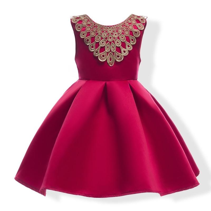 Nơi bán Girl's Princess Skirt Gold Lace Inlay Dress - Red - intl