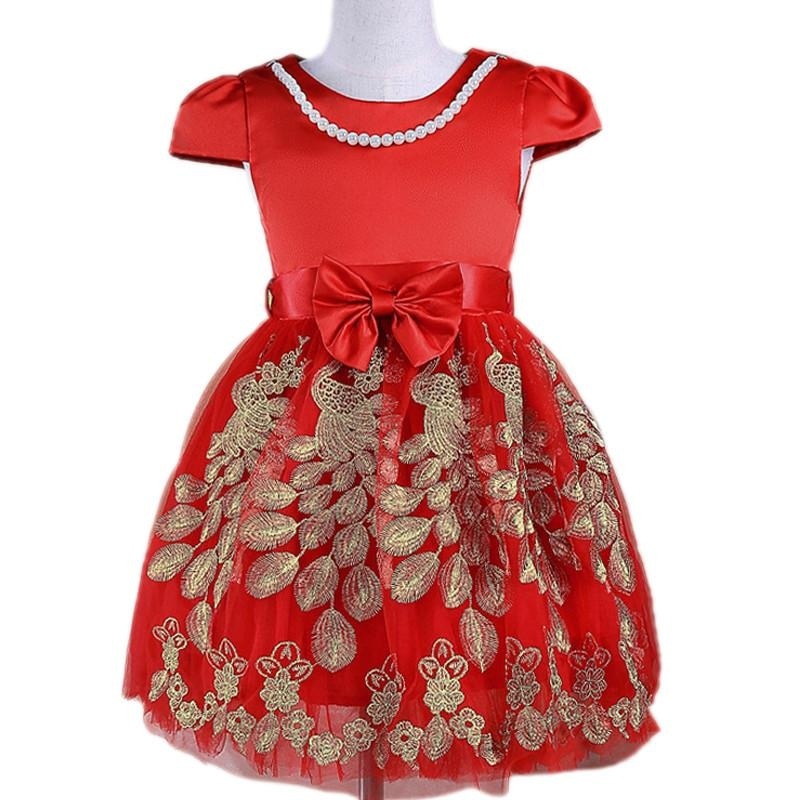 Nơi bán Girl's Summer Dress Golden Silk Embroidered Gown Skirt - Red - intl