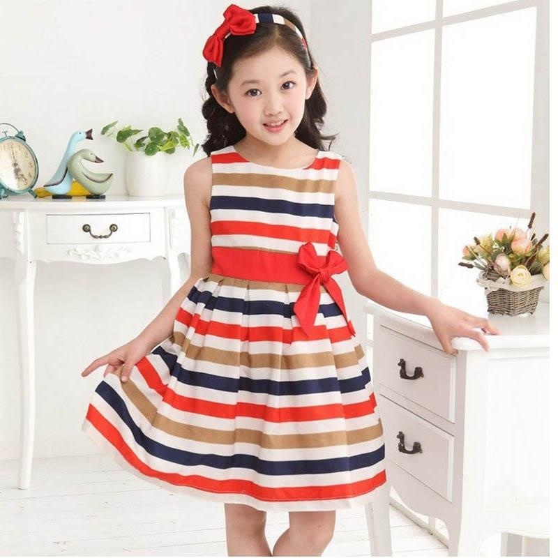 Nơi bán Girls Rainbow Skirt Princess Skirt Stripe Sleeveless Vest Bow Dress
120 - intl