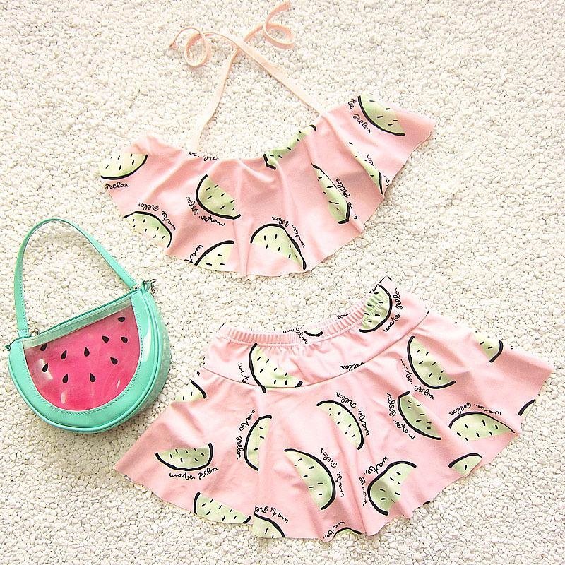 Nơi bán Girls Swimwear Sweet Baby Watermelon Split Skirt Swimwear- Pink - intl
