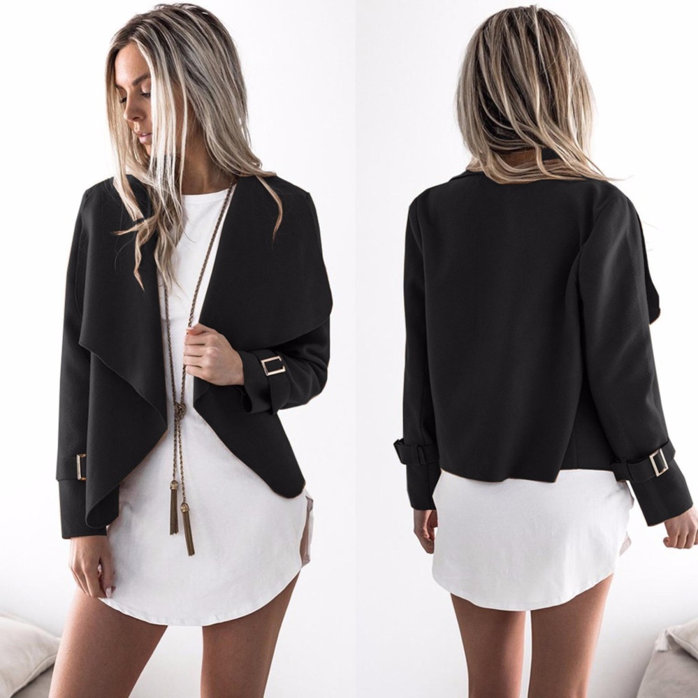 Hanyu Womens New Lapel Slim Woolen Jacket Trench Coat (Black) -intl