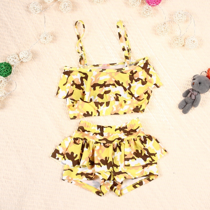 Nơi bán Little Girls' Cute two-piece Swimming Suit Kid's Lovely Swimwear-Yellow - intl