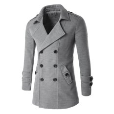 Đánh Giá Men Winter Long Jacket Double Breasted Overcoats(Light gray) – intl  