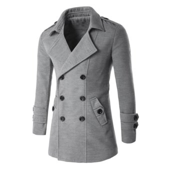 Men Winter Long Jacket Double Breasted Overcoats(Light gray) - intl  