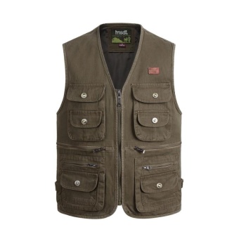 Men's Outdoor Photography Fishing Multi-pocket Tactical Functional Cotton Sleeveless Vest Army Green - intl  