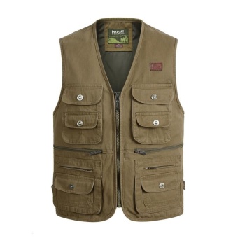 Men's Outdoor Photography Fishing Multi-pocket Tactical Functional Cotton Sleeveless Vest Army Yellow - intl  