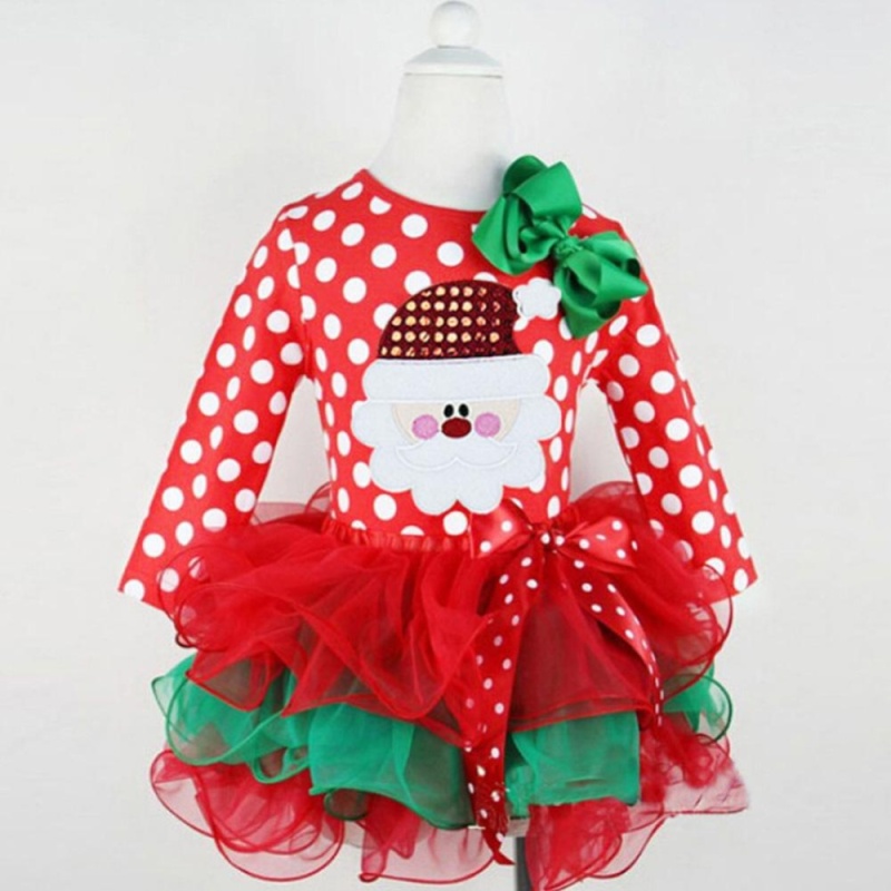 Nơi bán Moonar Christmas Kids Baby Girl Polka Dot Toddler Tutu Princess Santa Claus Long Sleeves Dress ( Red ) - intl