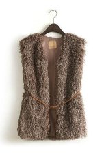 Mua New Lady’s vest jacket faux fur vest with belt army (Green) TC –  ở đâu