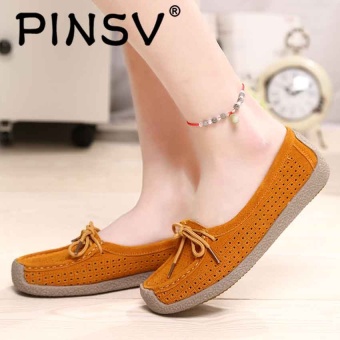 PINSV Ladys Leather Slip-on Moccasin Mom Anti-skid Loafers-Orange - intl  