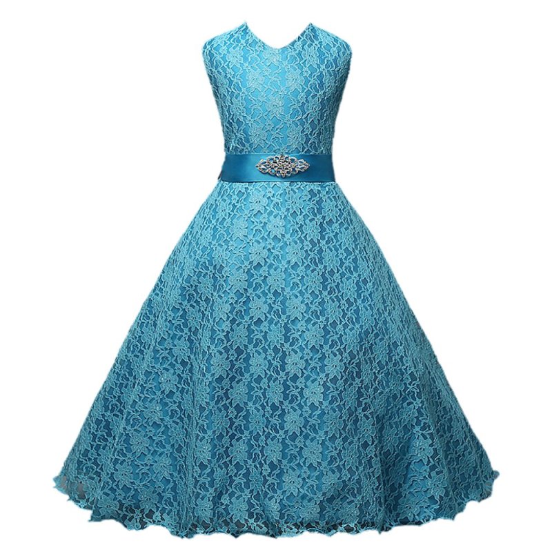 Nơi bán Princess Sleeveless Lace Wedding Dress Flower Girl Dress Blue 140cm
6-7Y - intl