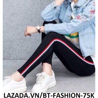 Quần Thun Ôm Legging Thời Trang Hàn Quốc Mới - BT Fashion QD003F (Sọc Nhỏ Đỏ Trắng)  