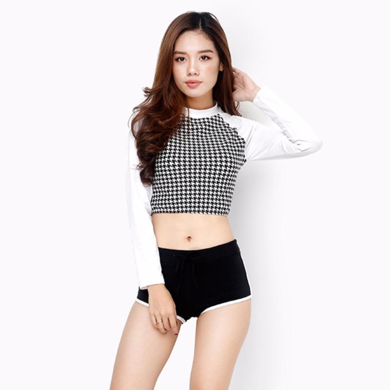 Nơi bán Set đồ bơi tay dài chống nắng họa tiết trắng đen