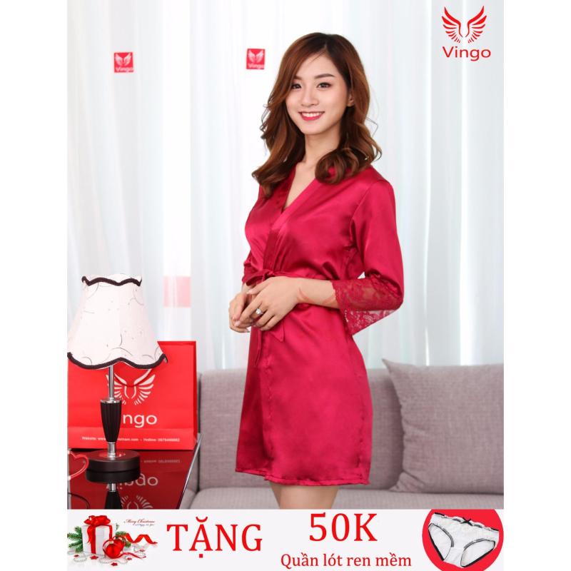 Nơi bán Set váy ngủ kèm áo choàng phối ren lụa kiểu Hàn Quốc