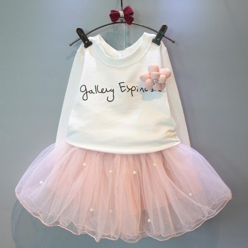 Nơi bán Spring Baby Girls Clothing Set Children Suit T-shirt + Net Yarn Pearl Skirt Princess Sweet Sets - intl