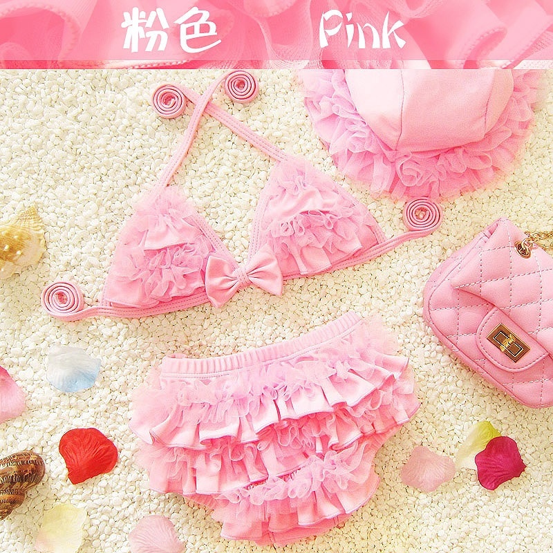 Nơi bán Summer Fashion Little Girls's Bikini Babies Lovely Swimming Suit 3 PCS Swimming Set For 1-11 Years Old - Pink - intl