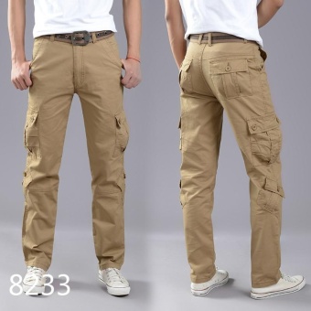 Tool Trousers Men's Multi-pocket Outdoor Sports Military Uniforms Trousers Electrical Maintenance Work Clothes Multi-pack Students(8233Khaki) - intl  