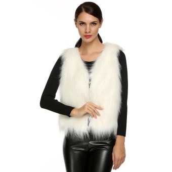 Toprank ACEVOG Women Fashion Casual Sleeveless Cardigan Solid Warm Faux Fur Vest Coat ( White ) - intl  