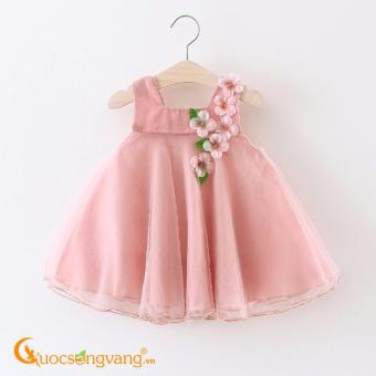 Váy đầm bé gái đầm xòe bé gái đính hoa màu hồng GLV052-Pink  