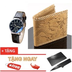 Bảng Báo Giá Ví nam da bò thật 100% chạm Rồng nổi Ancom GL V999 Sang trọng đẳng cấp (Da bò Nâu) + Đồng hồ nam YZL V999 dây da cao cấp + Tặng dao ATM bỏ vào vừa ví da bò