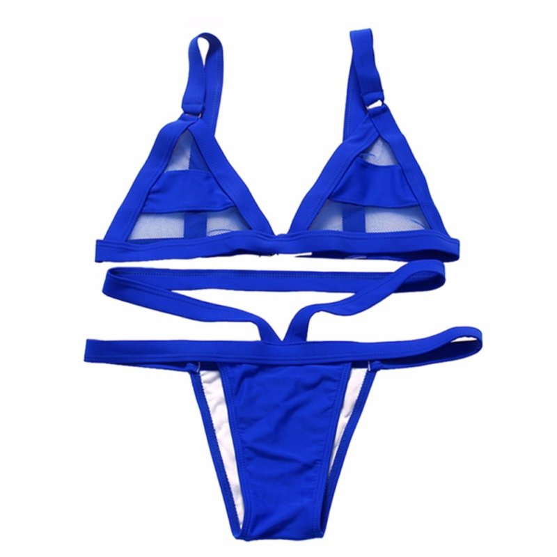 Nơi bán Womens Mesh Bikini Set Hollow Out Tops Bandage Swimsuit Strappy
Swimwear Mini String Thong Lake Blue - intl
