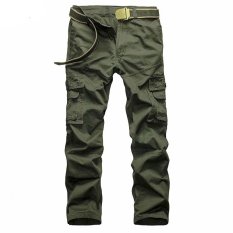 Giá Khuyến Mại Xialu Men’s Plus Fertilizer Straight Mid-waisted Long Cargo Pants Green (Belt not include) – intl   XIALU