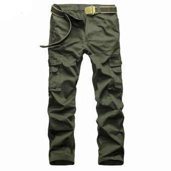 Xialu Men's Plus Fertilizer Straight Mid-waisted Long Cargo Pants Green (Belt not include) - intl  