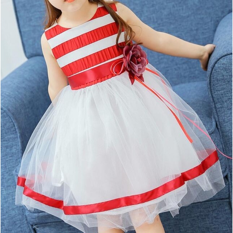 Nơi bán ZH Girls Fashion Cotton Striped Dress Princess Dress Red - intl