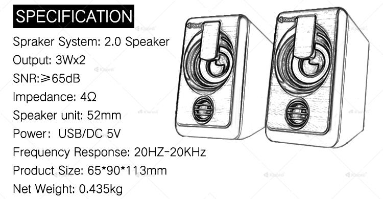 Kisonli USB 2.0 Led Mini sound speaker box with AUX for computer