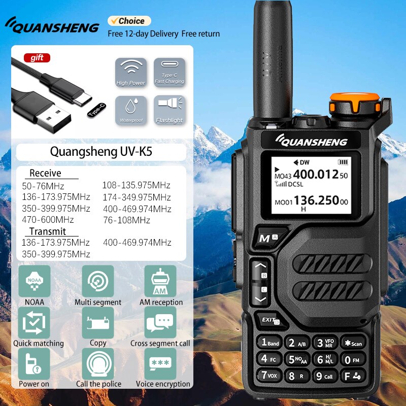 Quansheng UVK5 Walkie-Talkie Long-Distance Professional Civil Outdoor Go On Road Trip UV Multi-Frequency Full-Length Hand-Held A