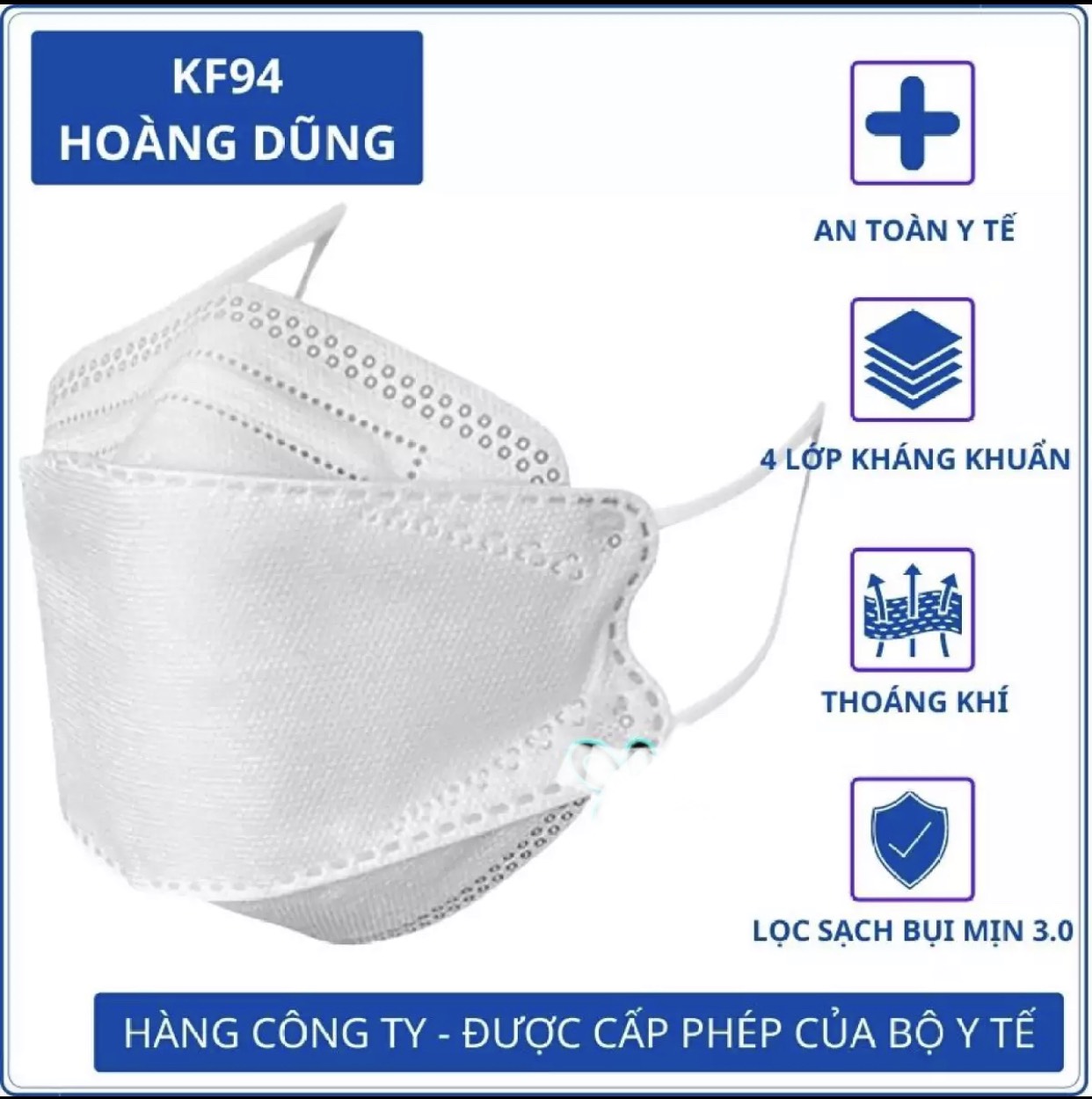 Chiếc Khẩu Trang Kháng Khuẩn 4D Hoàng Dũng Mask KF94, Đạt Chuẩn Hàn Quốc, Kháng Khuẩn - Ngăn Ngừa Vi Khuẩn
