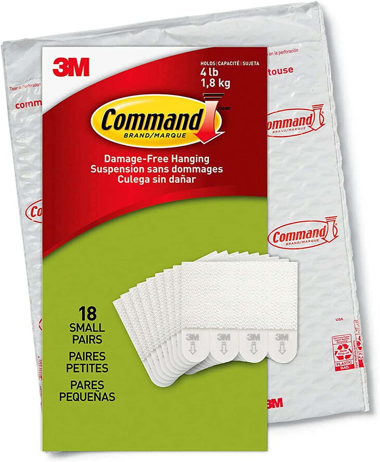 3M Command Removable Adhesive Utility wall strips Refill Adhesive  tape,Plastic, White,medium size 6.9cm*1.6cm