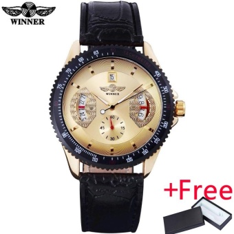 2016 WINNER brand men mechanical automatic self wind watches red dial auto date black leather straps transparent back case clock...