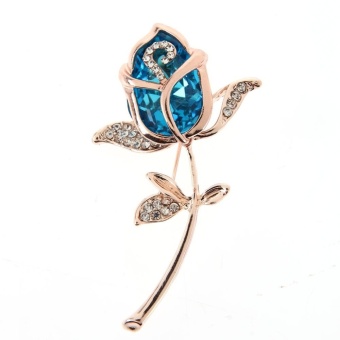Alloy Diamond-boarded Rose Crystal Brooch(Blue)-one size - intl  