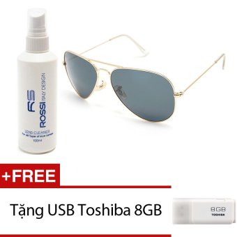 Bộ 1 kính mát nam và 1 chai nước rửa kính MKH 3026 (Vàng Đen) + Tặng 1 USB Toshiba...