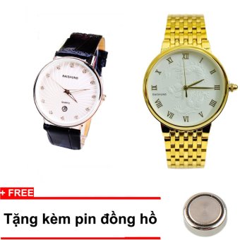 Bộ 2 sản phẩm đồng hồ dây da nam Baishuns + Tặng kèm pin dự phòng CB618  