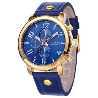 Bounabay Brand Watch Mens Luxury Sports Quartz-Watch Fashion Watches Military Leather Strap Men Wristwatch 8192 - intl  