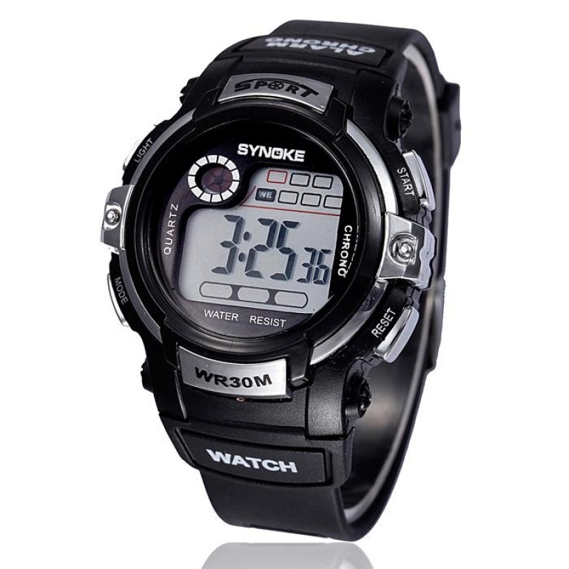 Boy Digital LED Quartz Alarm Date Sports Waterproof Wrist Watch Silver - intl bán chạy