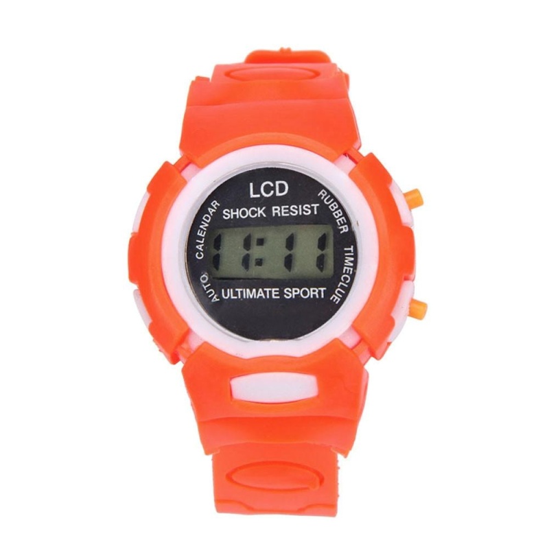 Boys Girls Student Time Sport Electronic Digital LCD Wrist Watch Orange - intl bán chạy