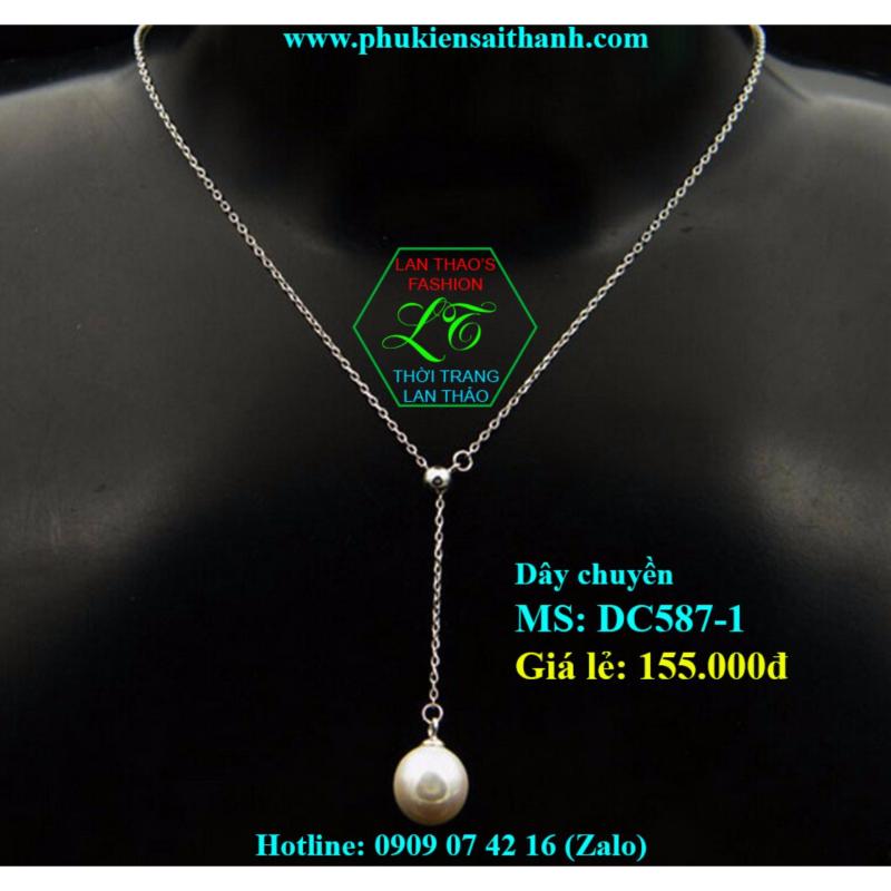 Dây chuyền Titan HQ Hạt trai tòn ten siêu xinh DC587-1 (TRẮNG)