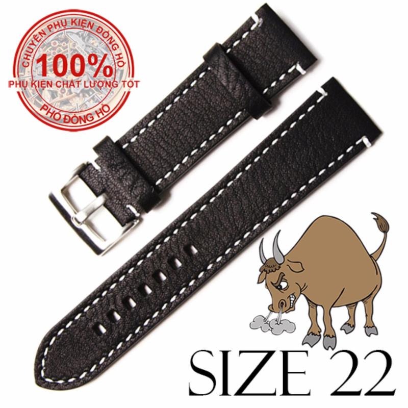 Dây đồng hồ da bò cao cấp SIZE 22mm (đen) bán chạy