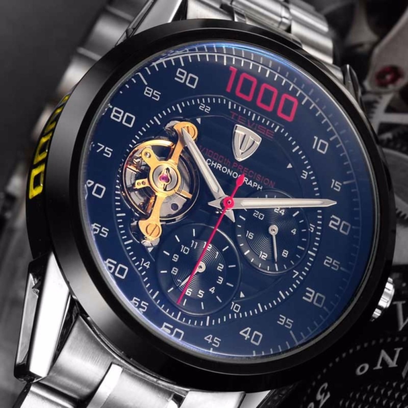 Nơi bán Đồng hồ cơ Tevise 1000 dây đúc lộ máy (Đen)