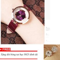 Giá Khuyến Mại Đồng hồ dây da thời trang Guou TPO-Gu0617 (tím) tặng bông tai bạc đính đá   Thiên Phú Store