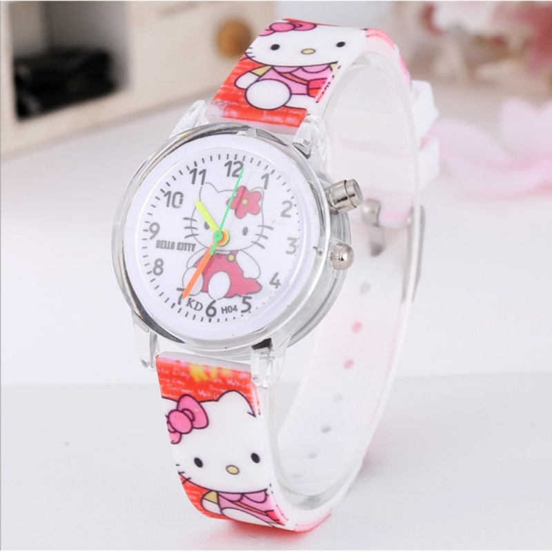 Đồng hồ đeo tay có đèn led cho bé gái hình mèo Kitty tuyệt đẹp bán chạy