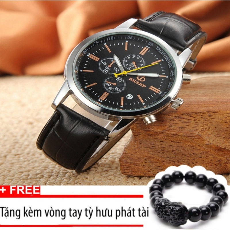 Nơi bán Đồng hồ nam dây da SHSHD dây đen mặt đen+Tặng kèm vòng tay tỳ hưu
phát tài