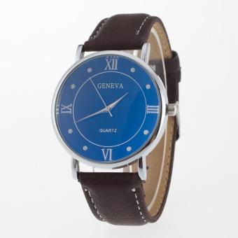 Đồng hồ nam dây da thời trang Geneva IDW 9822 (Dây nâu mặt xanh)  
