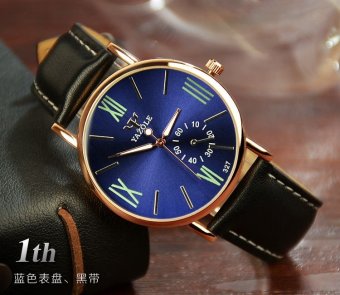 Đồng hồ nam dây da tổng hợp Yazole YA001-2 (Đen mặt xanh)  